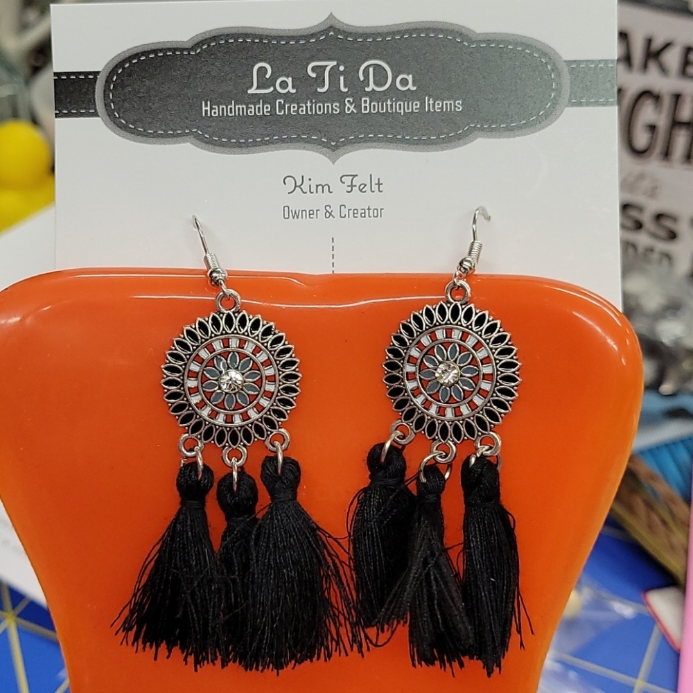 Silver Tone Earrings Bohemian Tassel Fringe